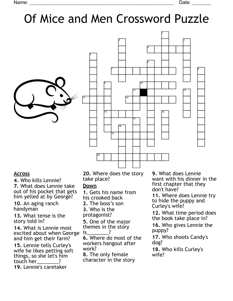 Of Mice and Men Crossword Puzzle