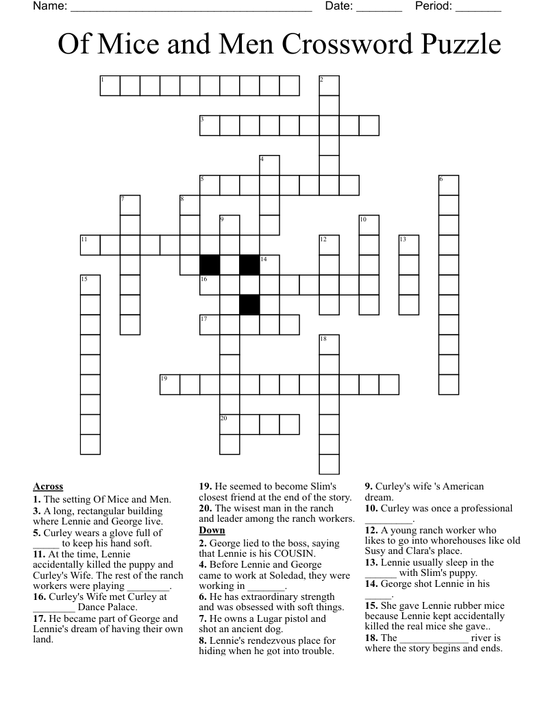 Of Mice and Men Crossword Puzzle