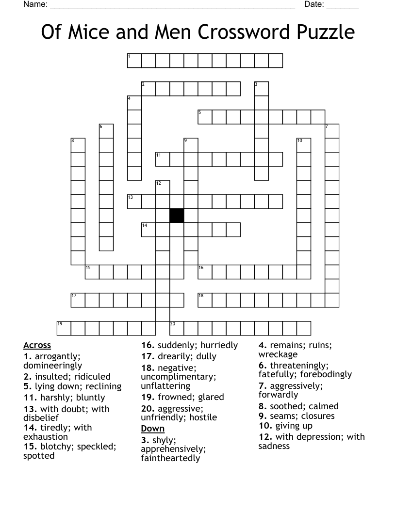 Of Mice and Men Crossword Puzzle