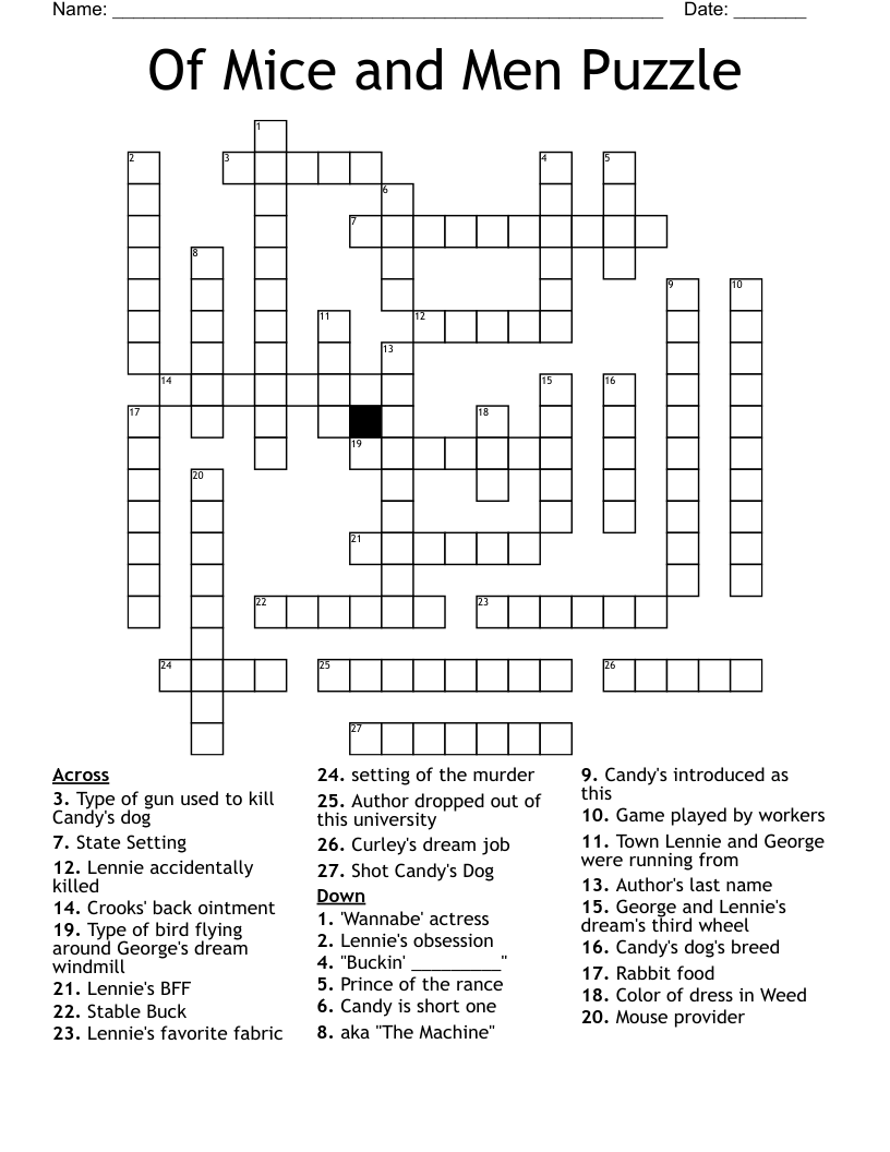 Of Mice and Men Puzzle  Crossword
