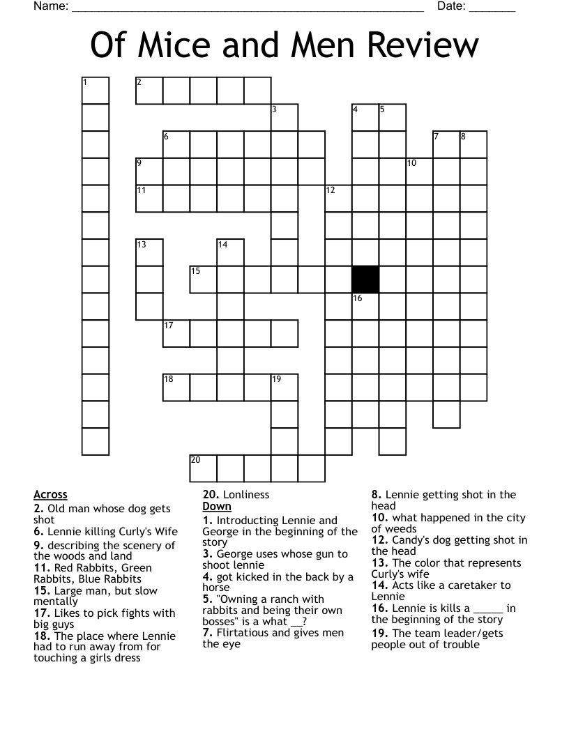Of Mice and Men Review Crossword