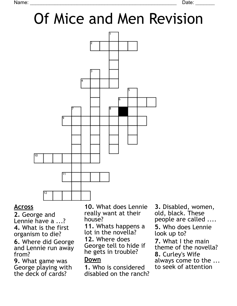Of Mice and Men Revision  Crossword