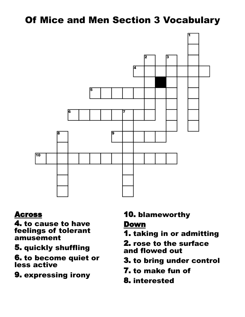 Of Mice and Men Section 3 Vocabulary Crossword