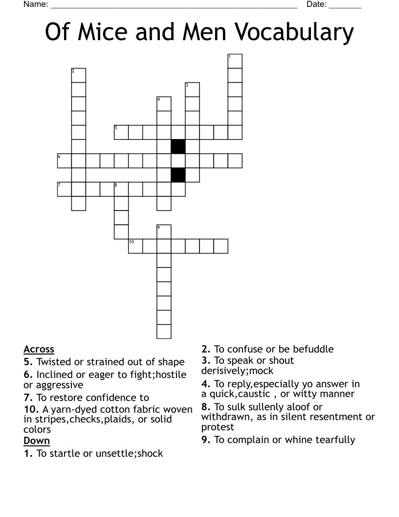 Of Mice and Men Vocabulary  Crossword