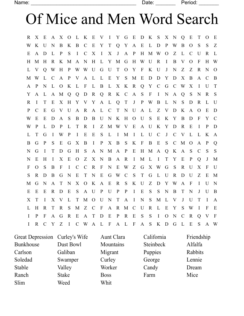 Of Mice and Men Word Search