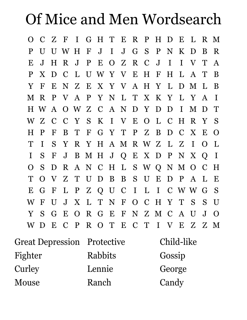 Of Mice and Men Wordsearch