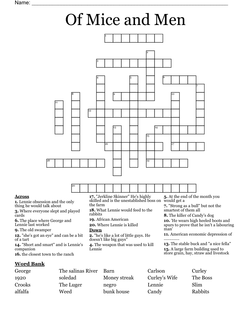 Of Mice and Men  Crossword