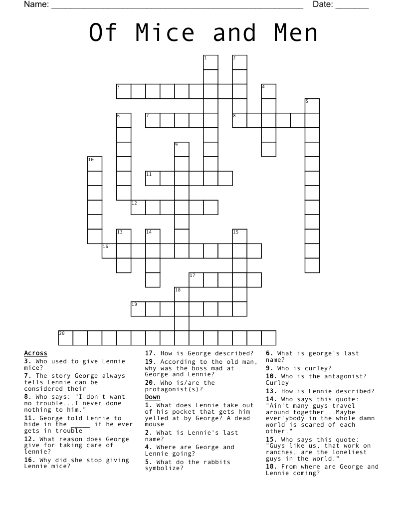 Of Mice and Men  Crossword