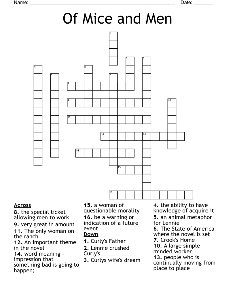 Of Mice and Men  Crossword