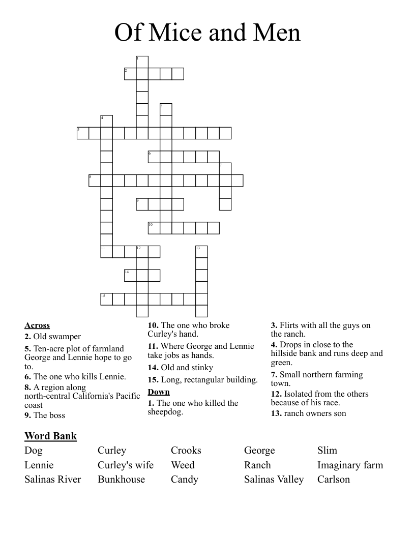 Of Mice and Men  Crossword