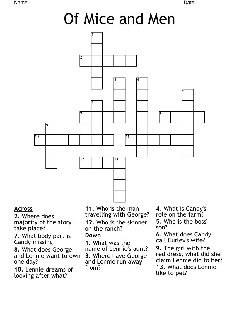 Of Mice and Men  Crossword