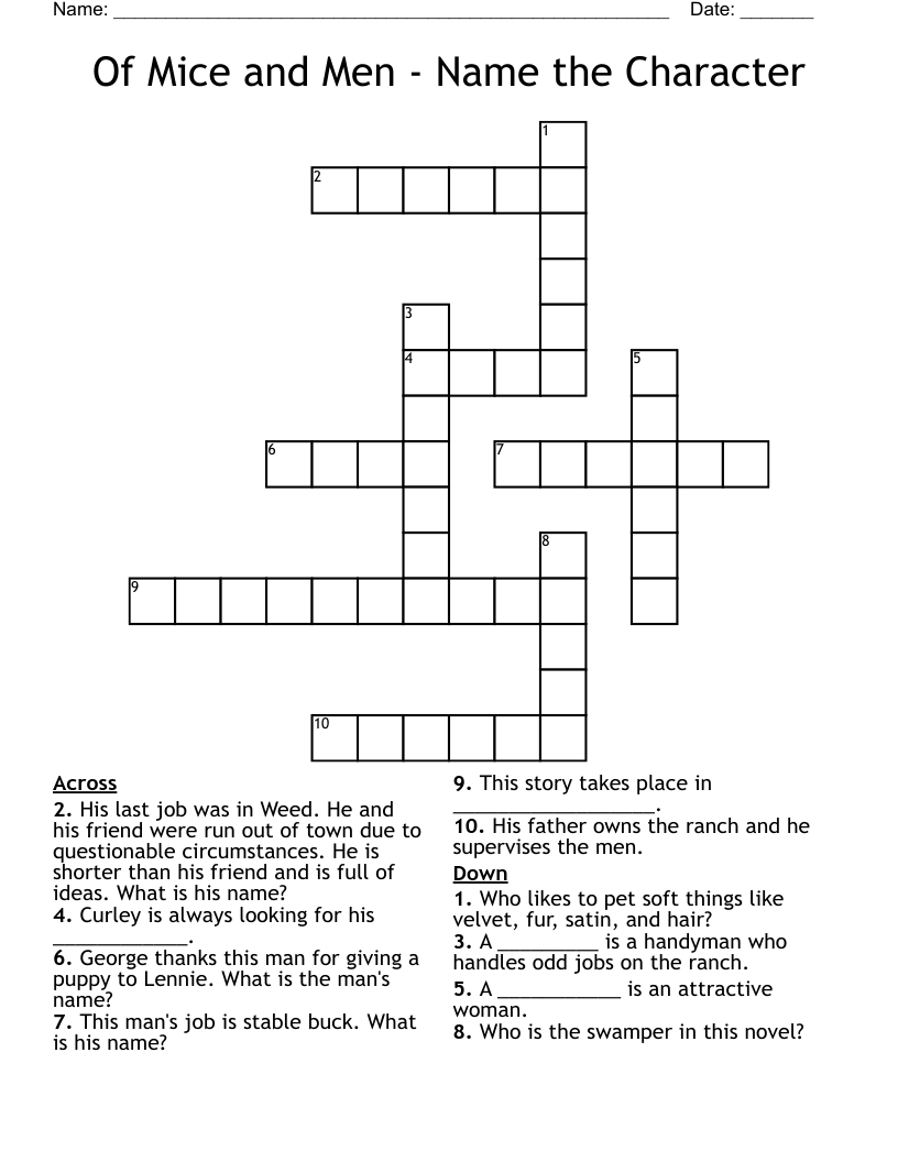 Of Mice and Men - Name the Character Crossword