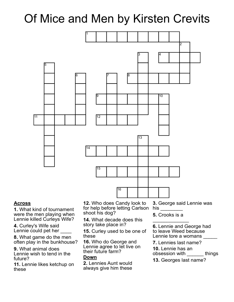 Of Mice and Men by Kirsten Crevits Crossword