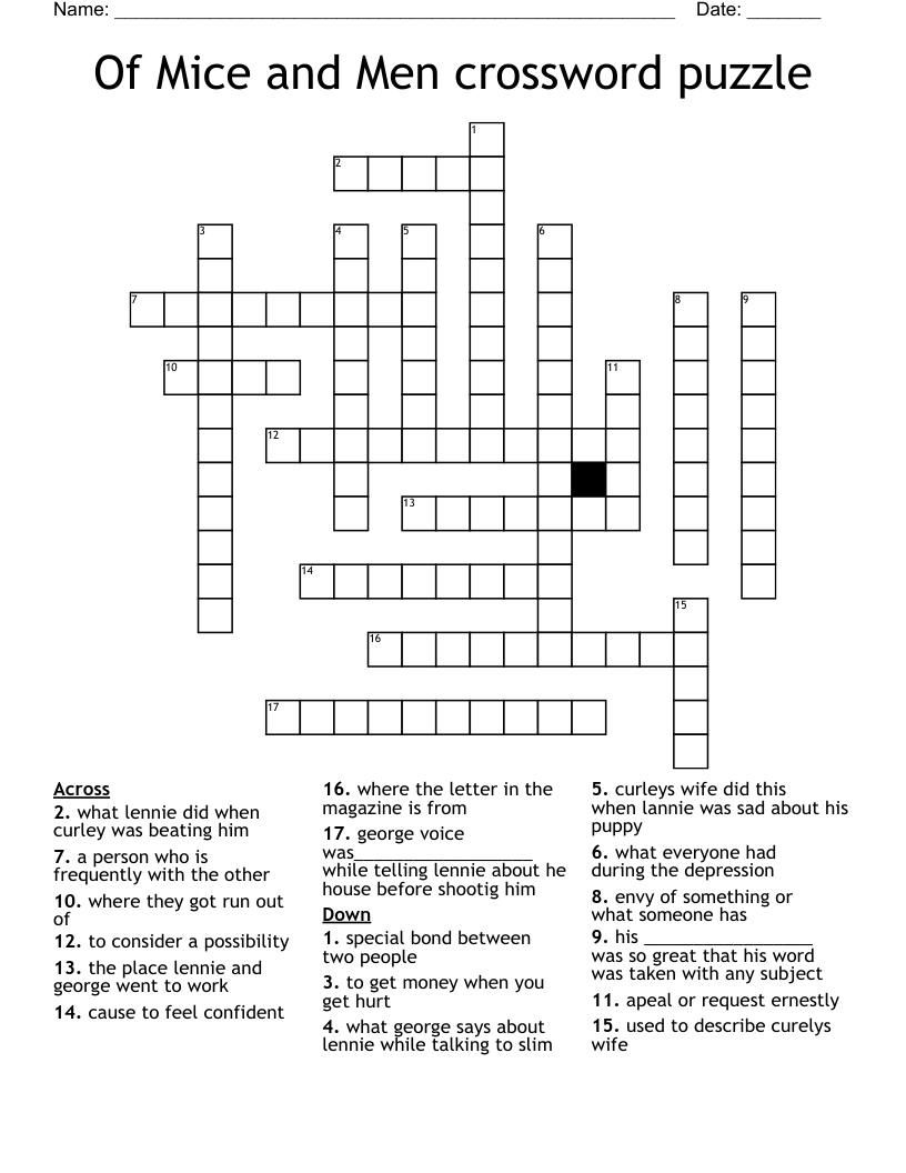 Of Mice and Men crossword puzzle