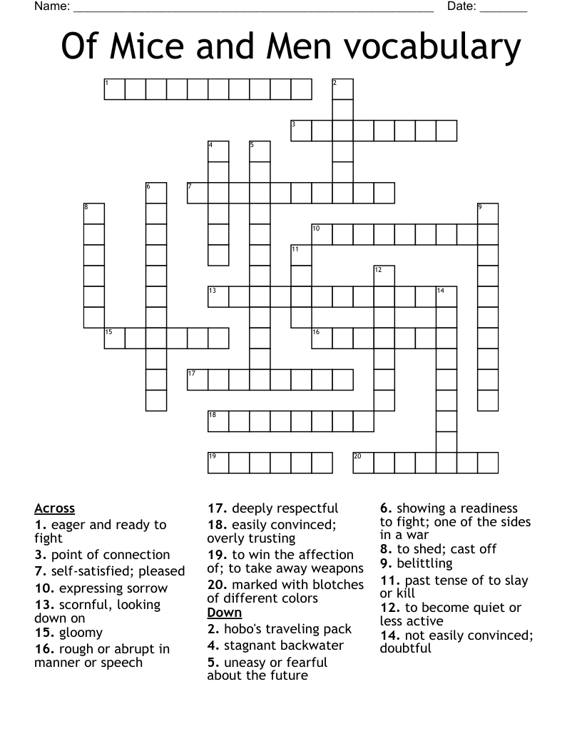 Of Mice and Men vocabulary Crossword