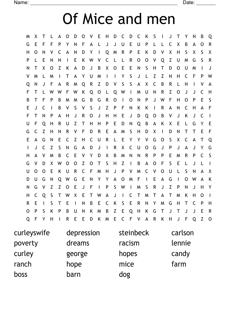 Of Mice and men Word Search