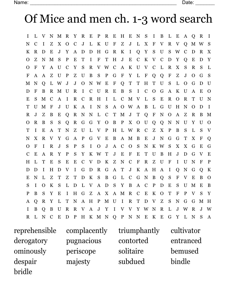 Of Mice and men ch. 1-3 word search
