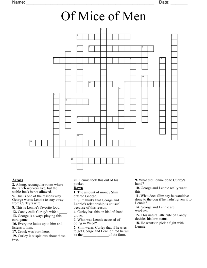 Of Mice of Men  Crossword