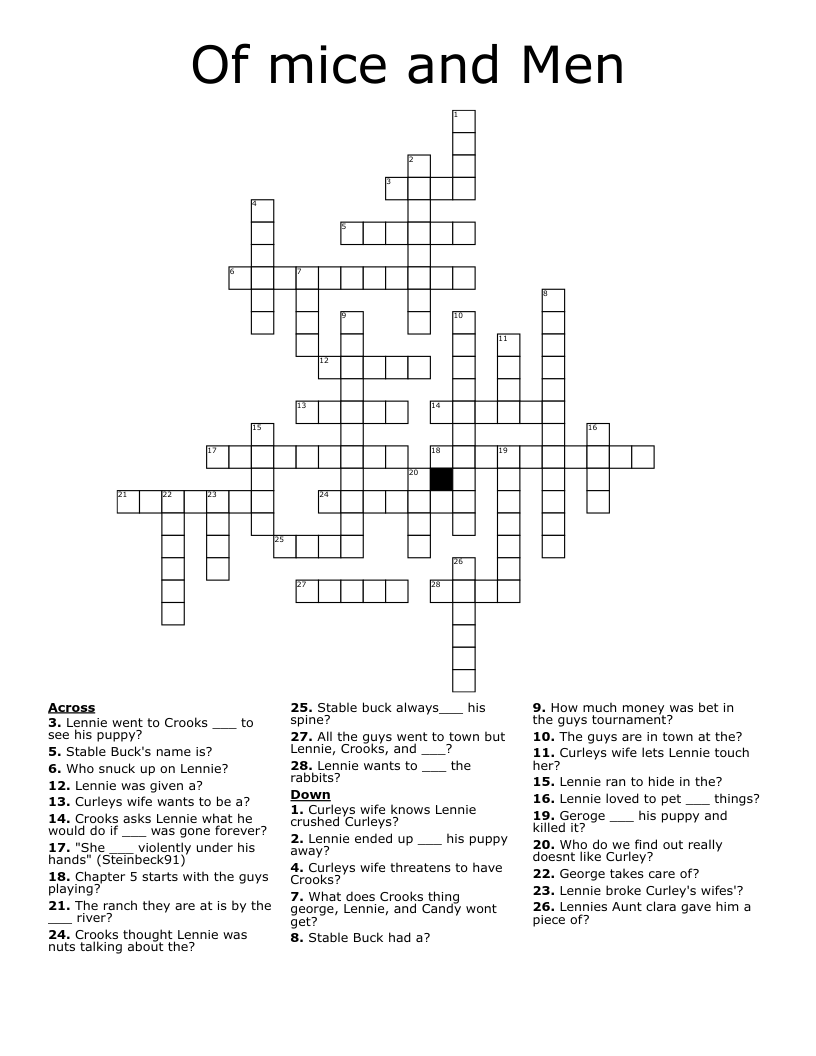 Of mice and Men Crossword