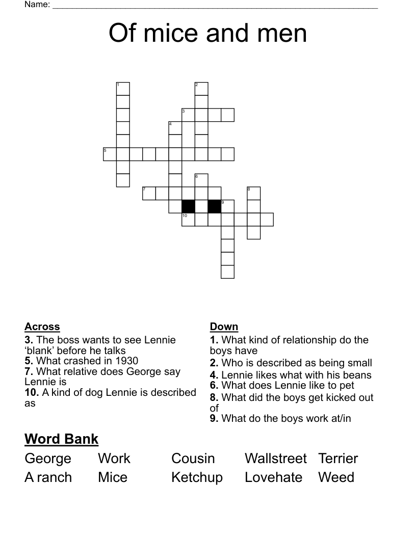 Of mice and men Crossword