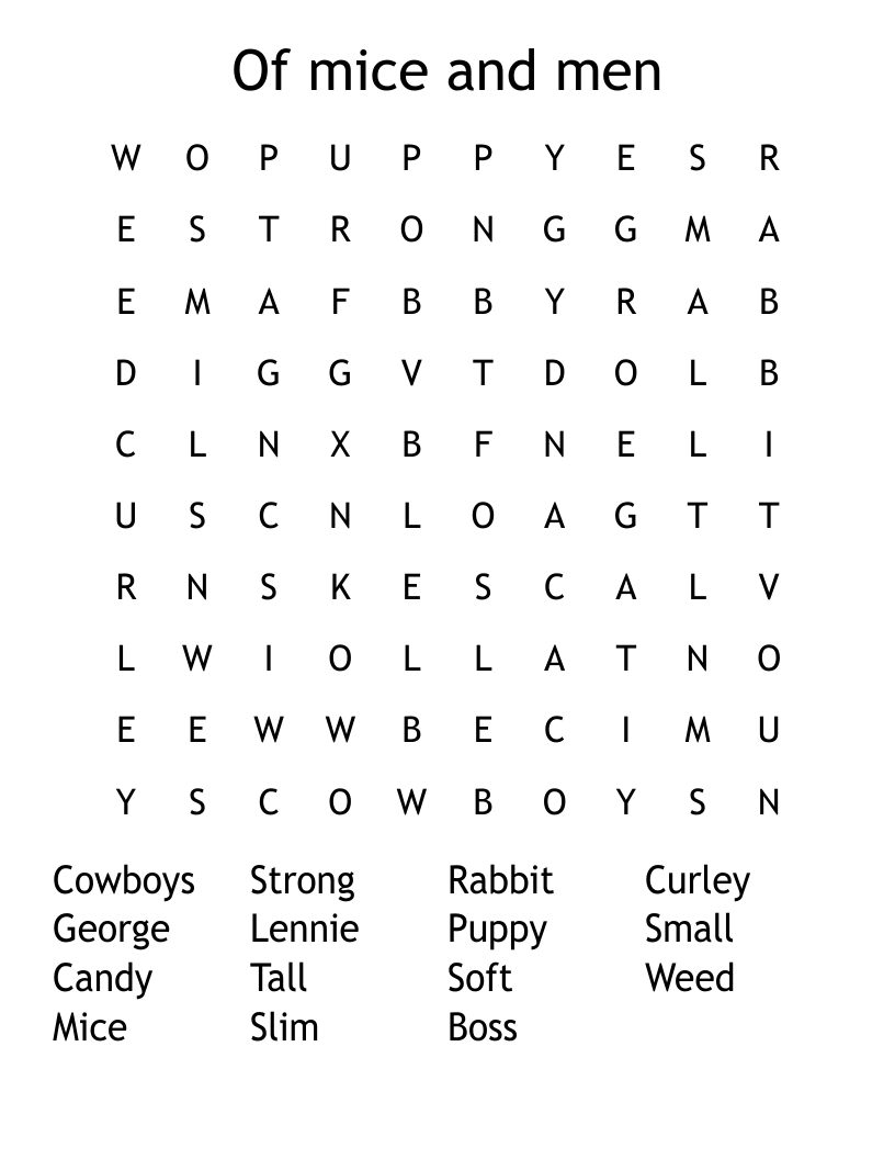 Of mice and men  Word Search