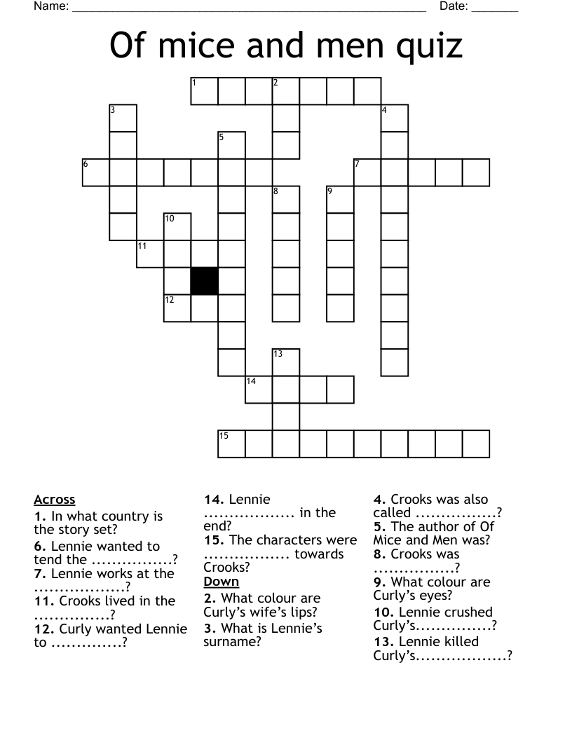 Of mice and men quiz Crossword