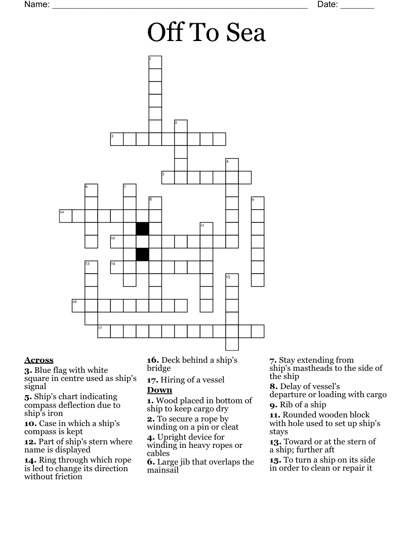 Off To Sea Crossword