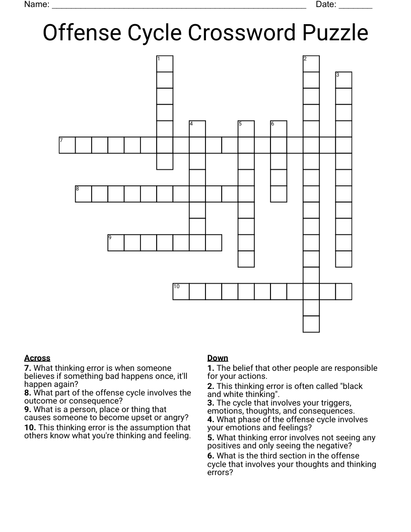 Offense Cycle Crossword Puzzle
