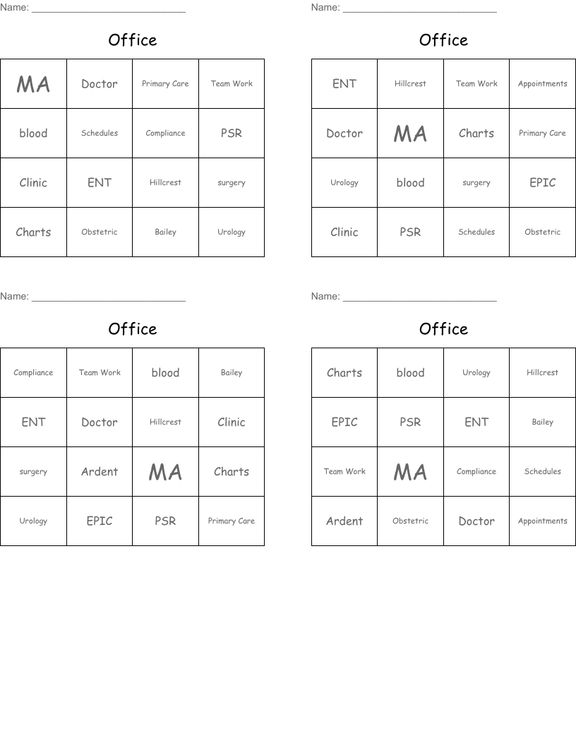 Office Bingo Cards