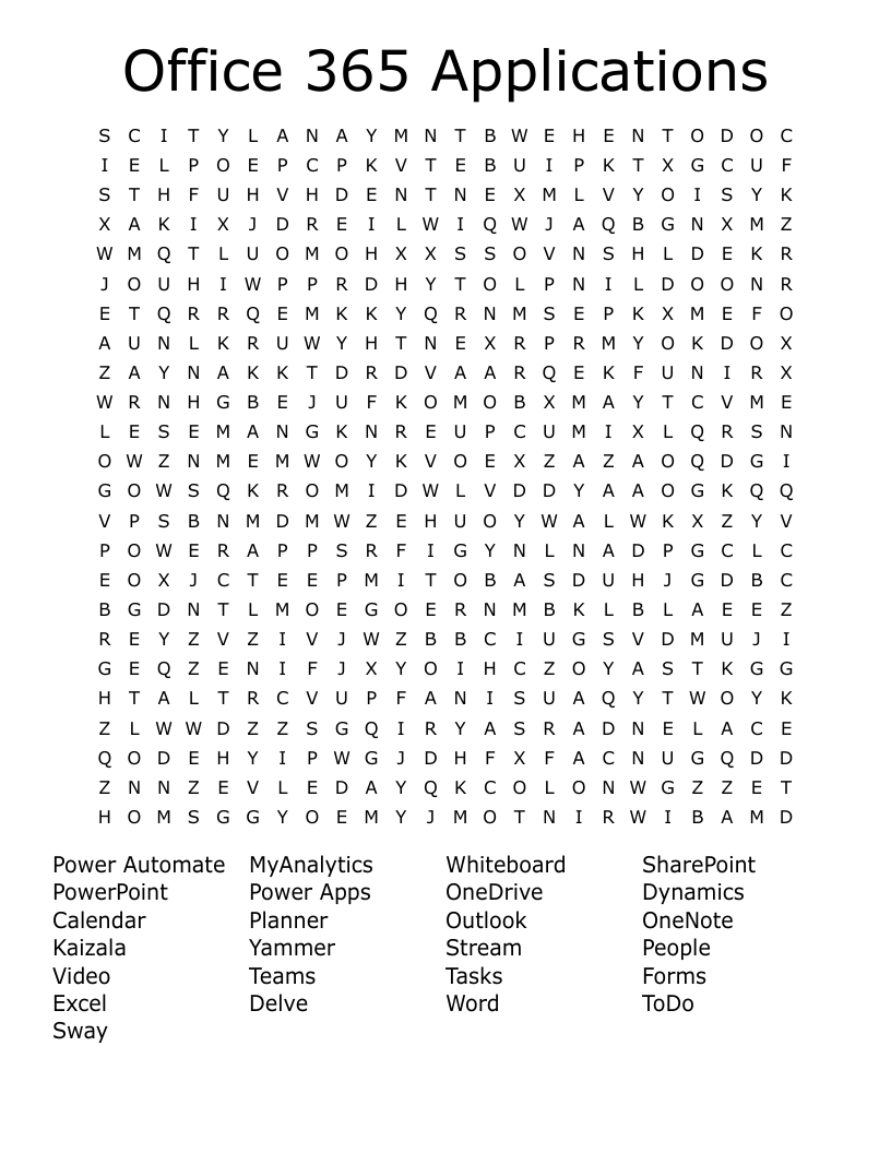 Office 365 Applications Word Search