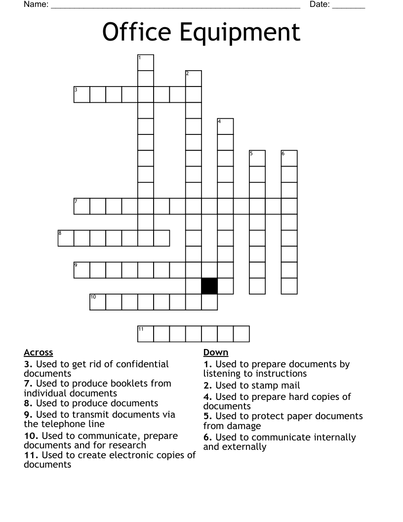 Office Equipment Crossword