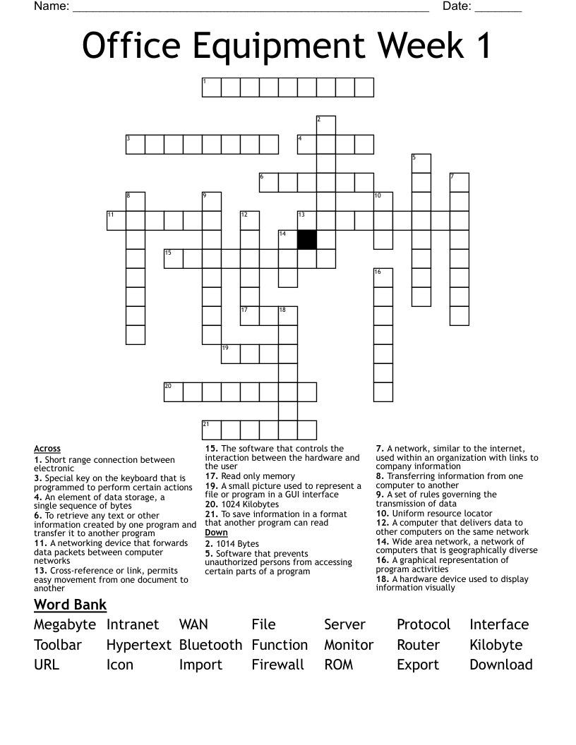 Office Equipment Week 1 Crossword