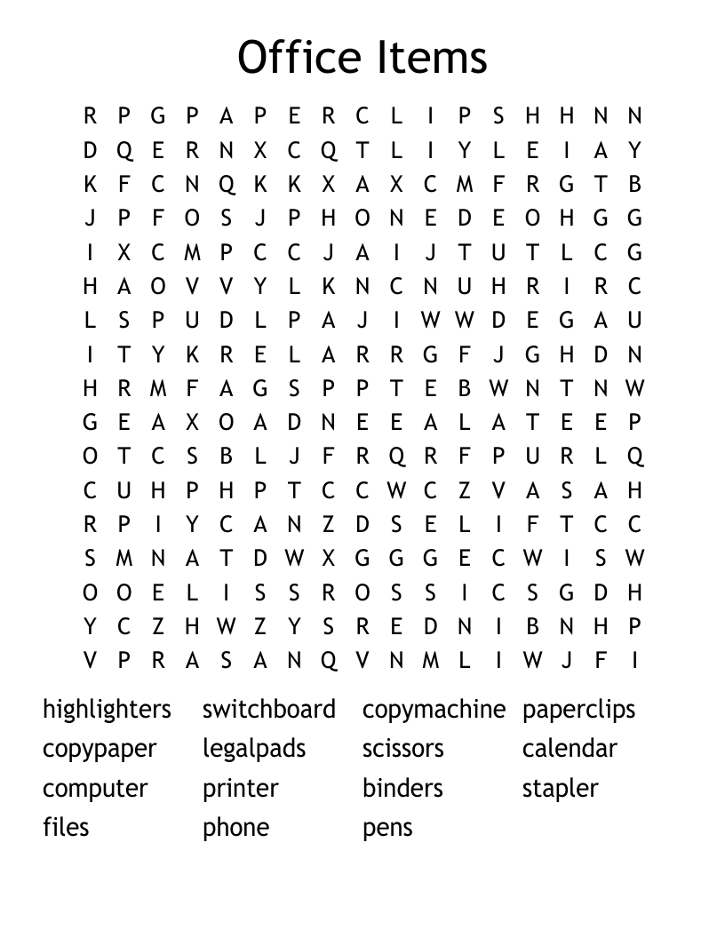 Office Items Word Search