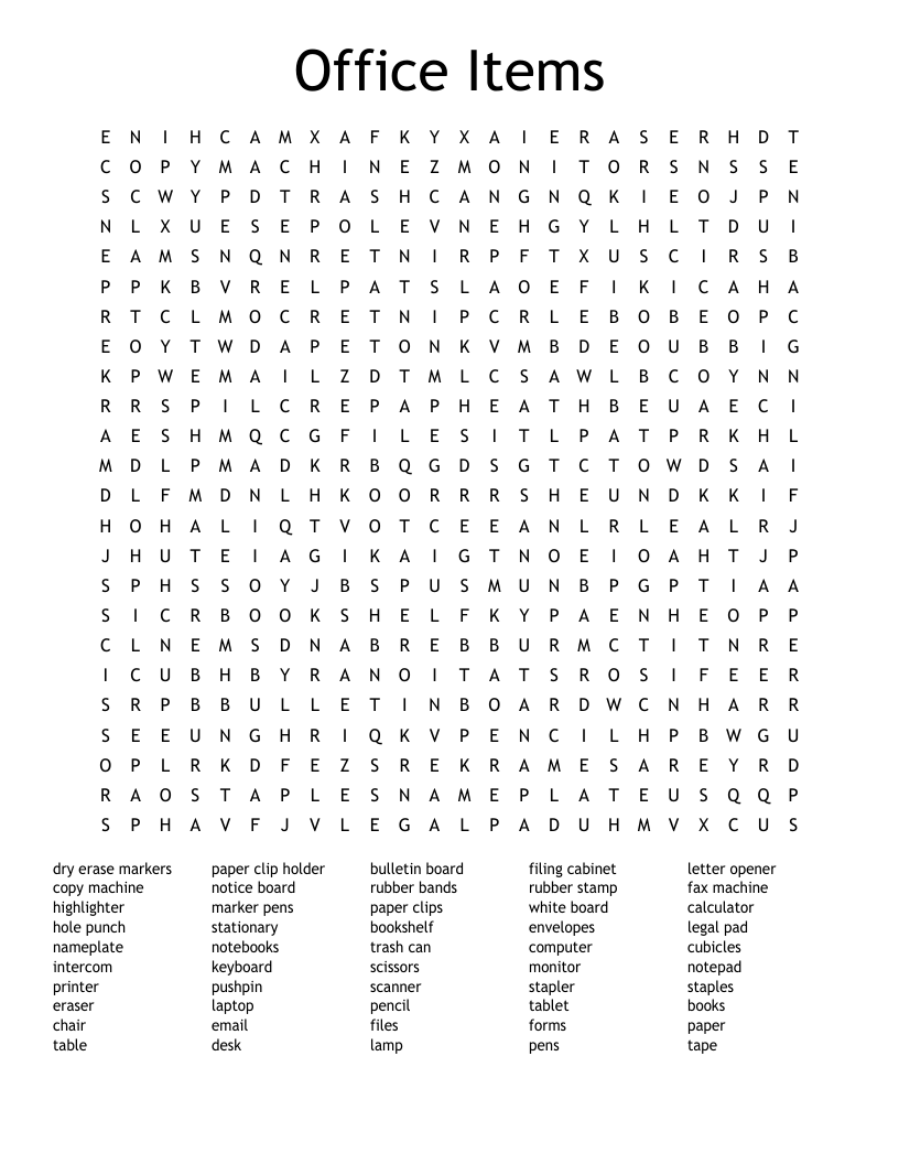 Office Items Word Search