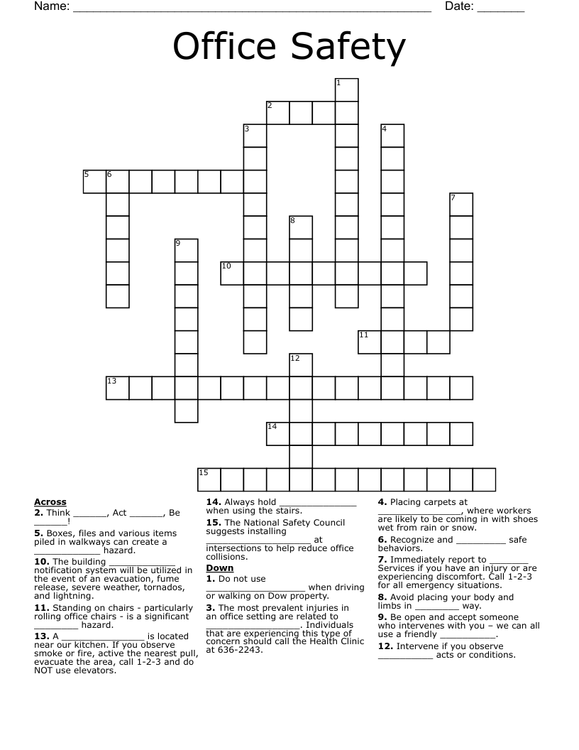 Office Safety Crossword