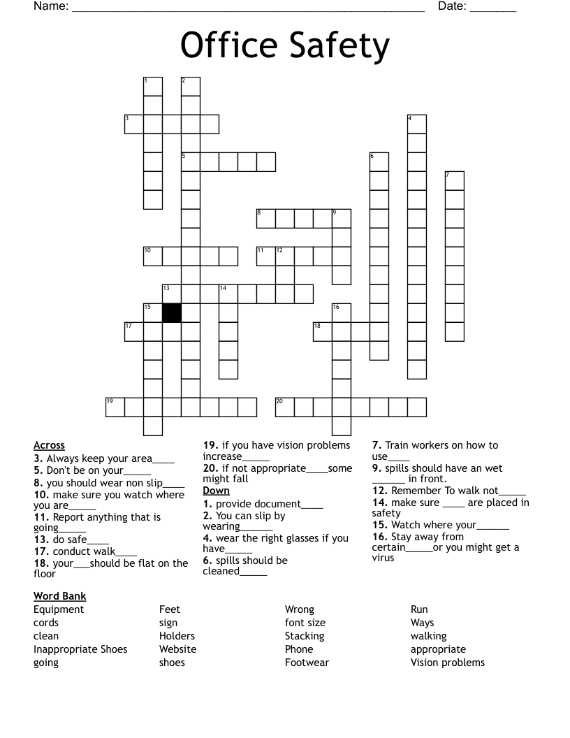 Office Safety Crossword