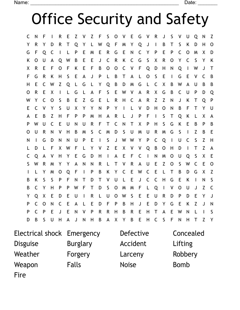 Office Security and Safety Word Search