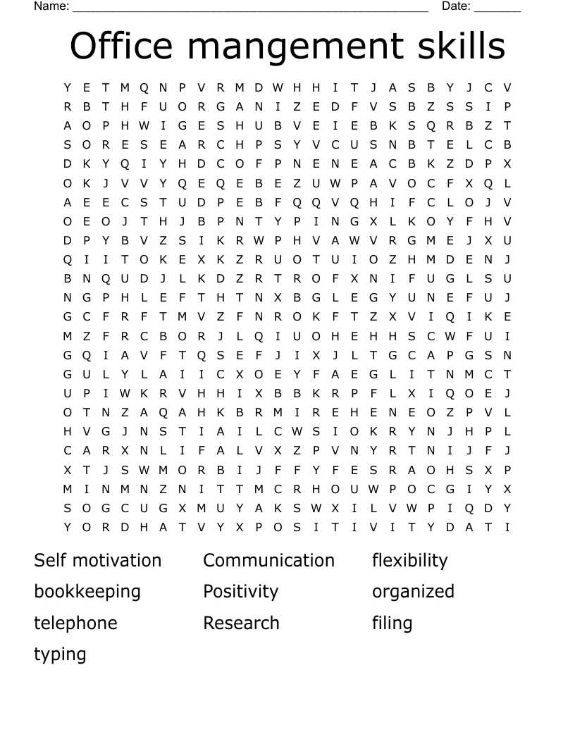 Office mangement skills  Word Search