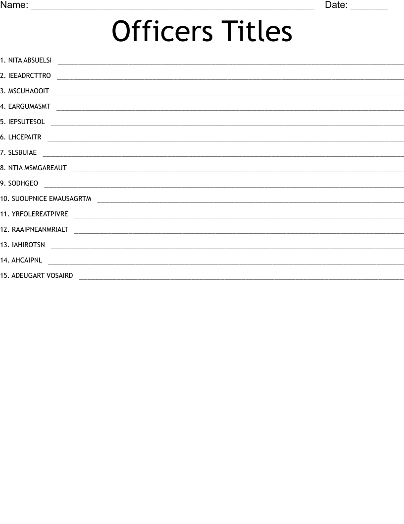 Officers Titles Word Scramble