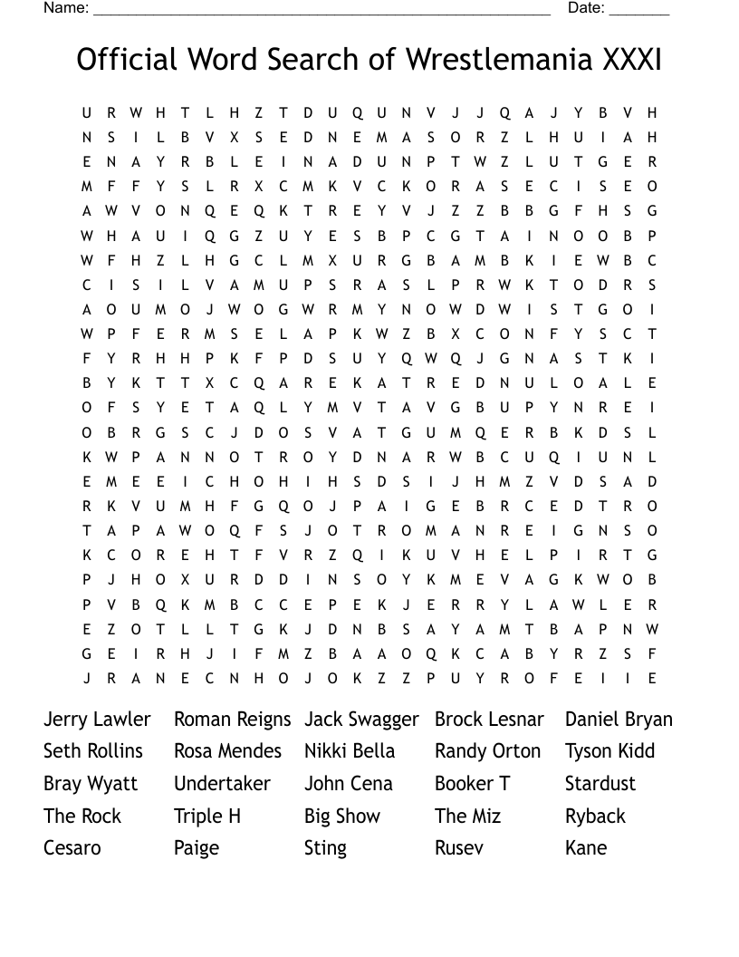 Official Word Search of Wrestlemania XXXI