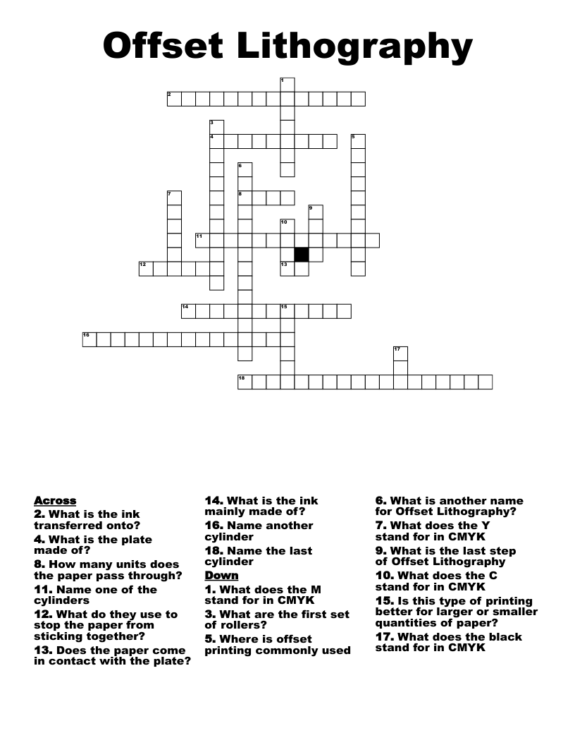 Offset Lithography Crossword