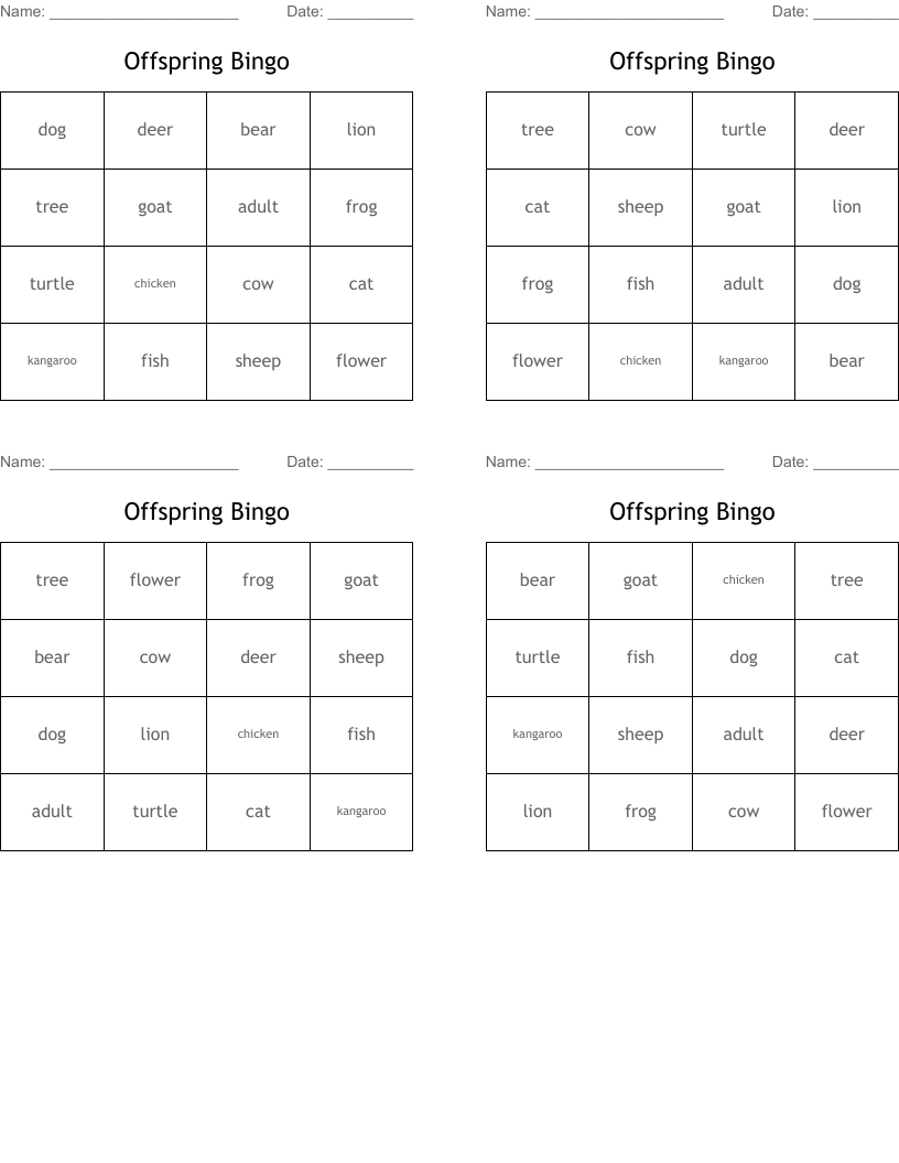 Offspring Bingo