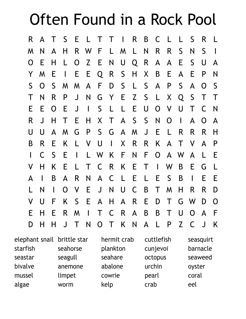 Often Found in a Rock Pool Word Search