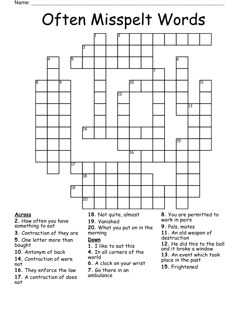 Often Misspelt Words Crossword
