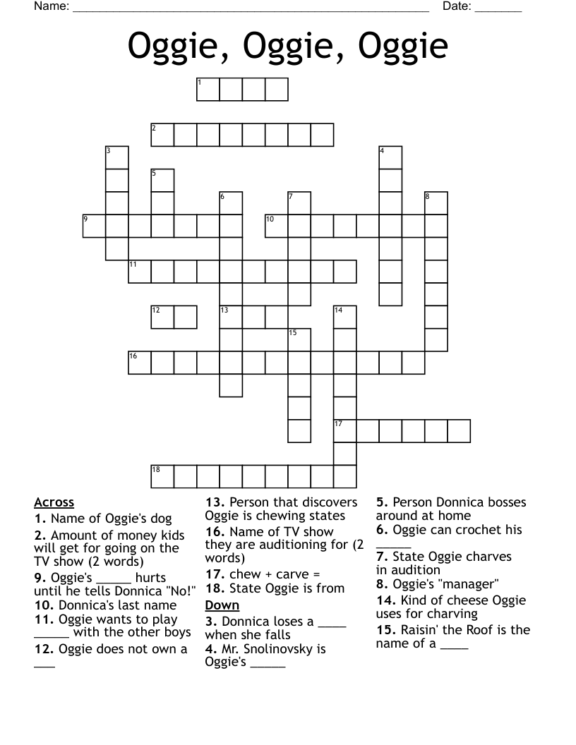 Oggie, Oggie, Oggie Crossword