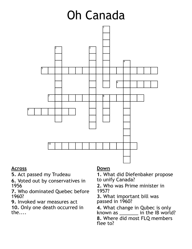 Oh Canada  Crossword