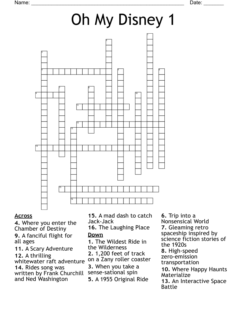 Oh My Disney 1 Crossword