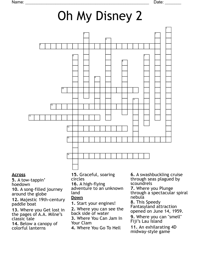 Oh My Disney 2 Crossword