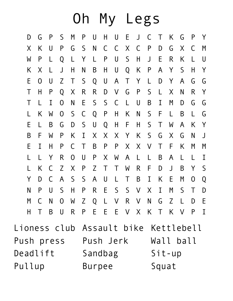 Oh My Legs Word Search