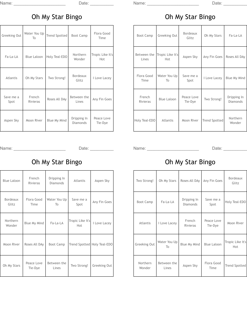 Oh My Star Bingo